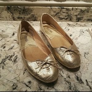 Micheal Kors leather gold snakeskin ballerinas